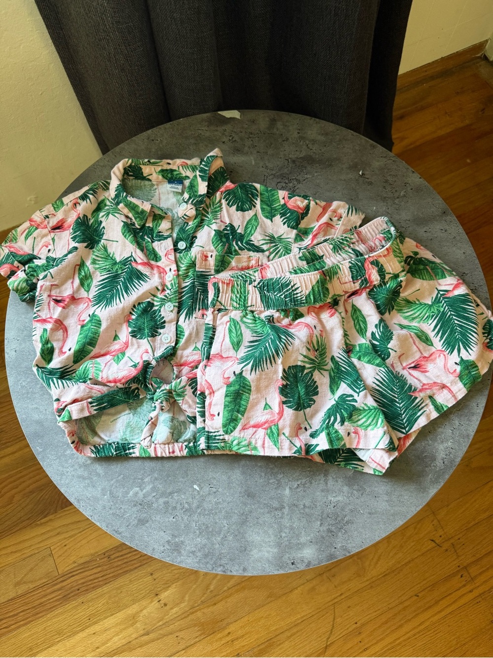 Old Navy Pink Flamingo & Green Palm Button-Down Kids Matching Set